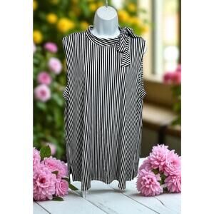 Banana Republic Striped Sleeveless Blouse Sz XL Neck Tie Loose Top Nautical